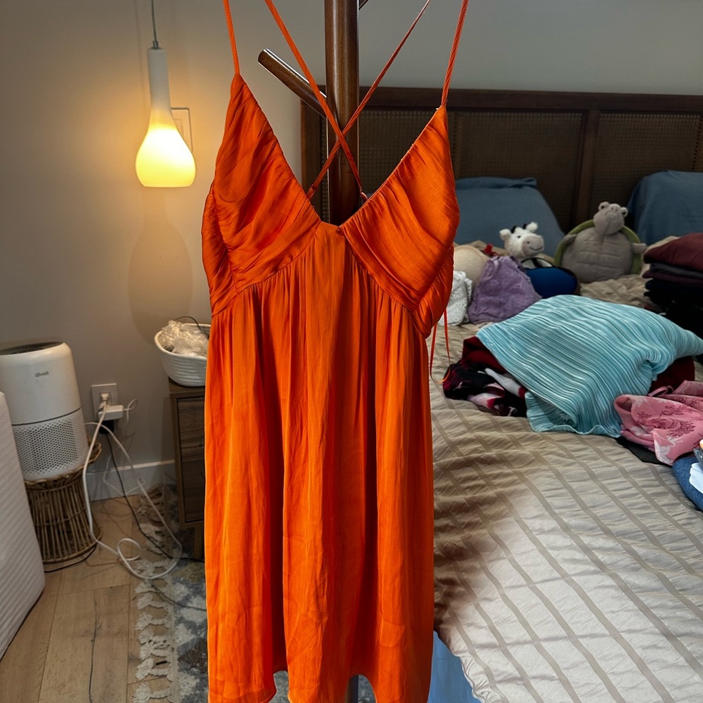 Vibrant Orange Strappy Criss cross back Dress